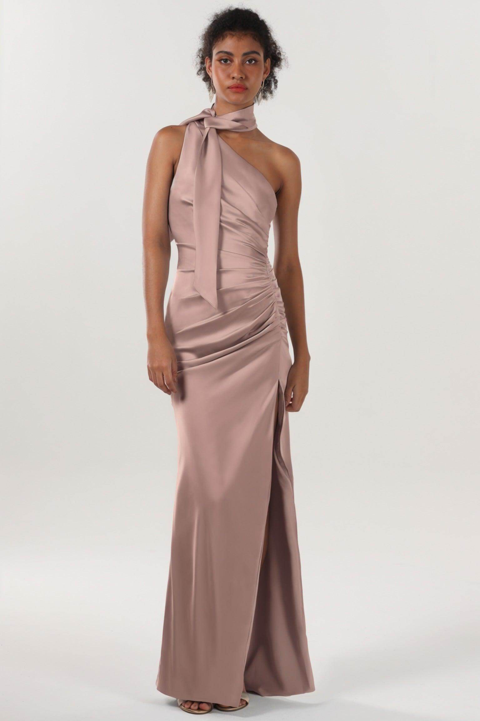 Sheath-Column Maxi Luxe Satin Bridesmaid Dress CS0604BM - COCOMELODY